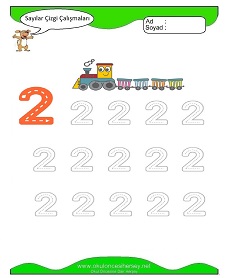 2 Rakamı Çizgi Çalışmaları Çalışma Sayfaları